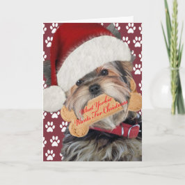 ヨークシャーテリアはクリスマスのためのキスがほしいと思います シーズンカード