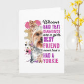 ヨークシャーテリアは女の子の友達の最高のおもしろい犬 カード (黄色い花)