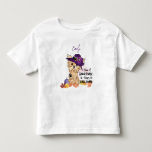 ヨークシャーテリアは親しみやすいハッピーハローウィンを持つ トドラーTシャツ