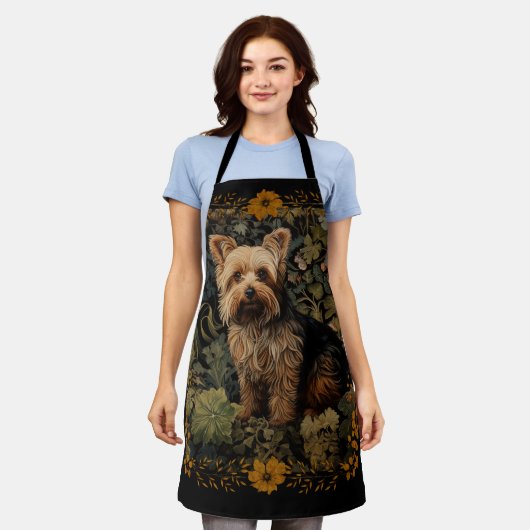 ヨークシャーテリアまたはヨークシャーテリアウィリアム・モリススタイル エプロン (着用した状態)