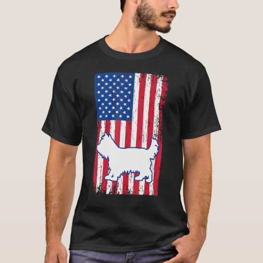 ヨークシャーテリアアメリカ国旗アメリカ愛国犬 Tシャツ (正面)