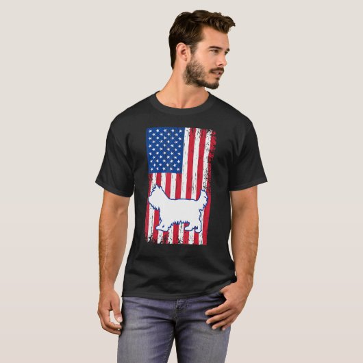 ヨークシャーテリアアメリカ国旗アメリカ愛国犬 Tシャツ (正面フル)