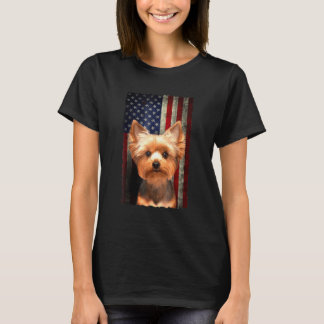ヨークシャーテリアアメリカ国旗アメリカ愛国犬 Tシャツ