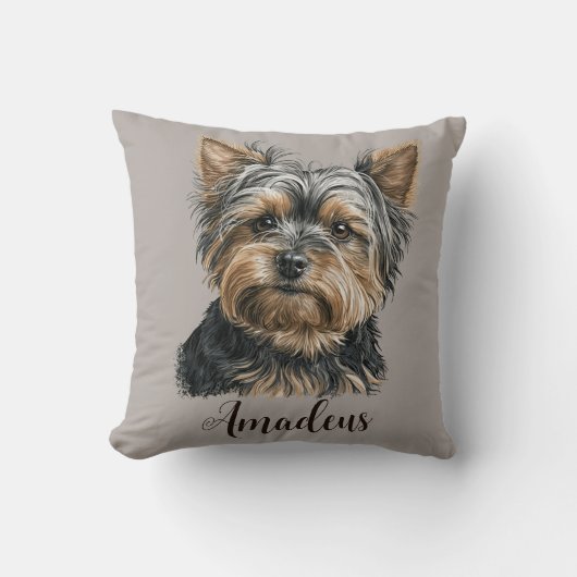 ヨークシャーテリアイラストレーションドッグママギフトカスタマイズ クッション (正面)