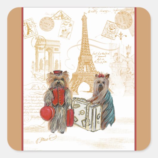 ヨークシャーテリアインパリ&エッフェルタワー スクエアシール (正面)