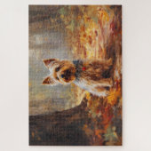 ヨークシャーテリアイン紅葉秋インスパイア ジグソーパズル (縦)