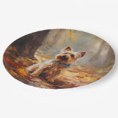 ヨークシャーテリアイン紅葉秋インスパイア ペーパープレート (アングル)