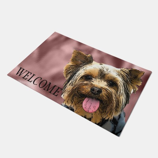 ヨークシャーテリアウェルカムキュートドッグペットヨークシャーテリアバラ ドアマット (アングル)