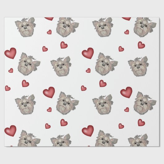 ヨークシャーテリアウフズギフトハート ラッピングペーパー (フラット)