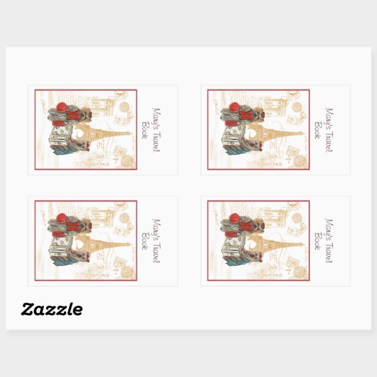 ヨークシャーテリアエッフェルタワーパリブックプレートシール 長方形シール (シート)