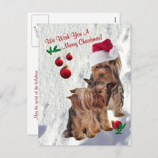 ヨークシャーテリアクリスマスのハガキ2 シーズンポストカード (正面/裏面)