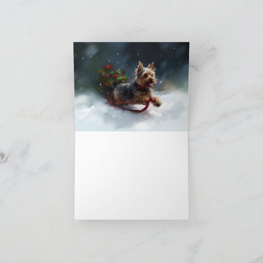 ヨークシャーテリアクリスマスの雪の冬 カード (内部)