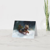 ヨークシャーテリアクリスマスの雪の冬 カード (正面)