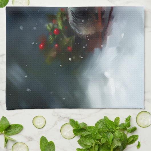 ヨークシャーテリアクリスマスの雪の冬 キッチンタオル (折り畳み)