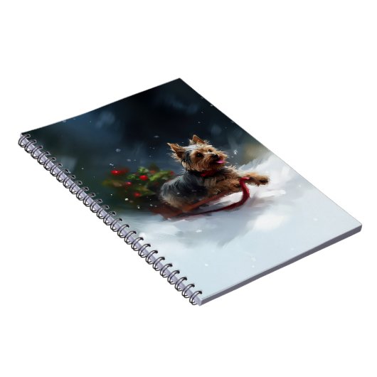 ヨークシャーテリアクリスマスの雪の冬 ノートブック (右側)