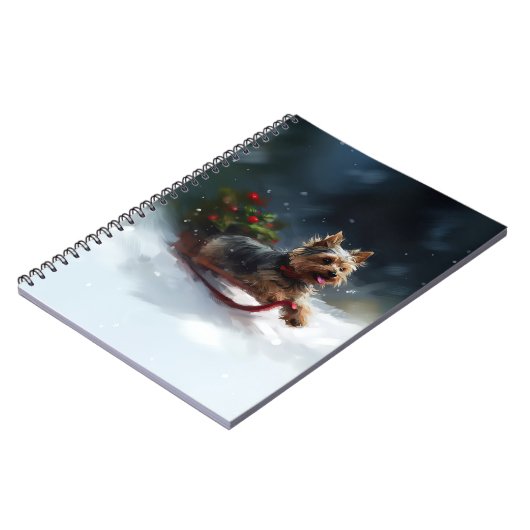 ヨークシャーテリアクリスマスの雪の冬 ノートブック (左側)