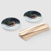 ヨークシャーテリアクリスマスの雪の冬 ハンドファン (組立なし)