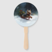 ヨークシャーテリアクリスマスの雪の冬 ハンドファン (正面)