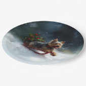 ヨークシャーテリアクリスマスの雪の冬 ペーパープレート (アングル)