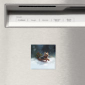 ヨークシャーテリアクリスマスの雪の冬 マグネット (インサイチュ (食洗機))