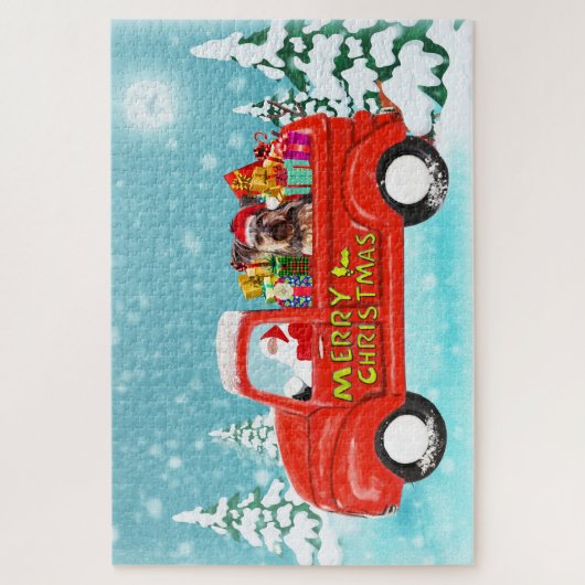 ヨークシャーテリアクリスマスサンタデリバリートラック ジグソーパズル (縦)