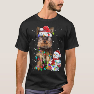 ヨークシャーテリアクリスマスサンタハットクリスマスライト Tシャツ
