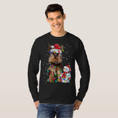 ヨークシャーテリアクリスマスサンタハットクリスマスライト Tシャツ (正面フル)