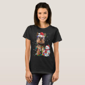 ヨークシャーテリアクリスマスサンタハットクリスマスライト Tシャツ (正面フル)
