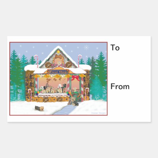 ヨークシャーテリアクリスマスジンジャーブレッドギフトラベルシール 長方形シール (正面)