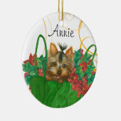 ヨークシャーテリアクリスマスツリーオーナメントウィズホリー セラミックオーナメント (右)