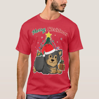 ヨークシャーテリアクリスマスツリースノーフレーククリスマス Tシャツ