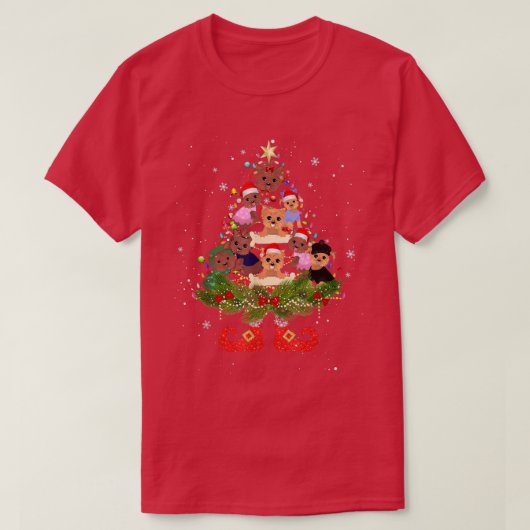 ヨークシャーテリアクリスマスツリーライトキュートサンタハットドッグロー Tシャツ (デザイン正面)