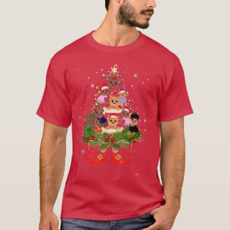 ヨークシャーテリアクリスマスツリーライトキュートサンタハットドッグロー Tシャツ