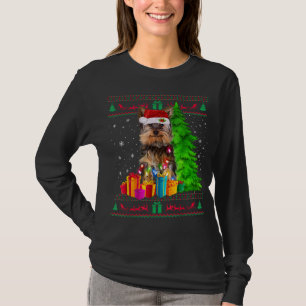 ヨークシャーテリアクリスマスツリーライトサンタハットドッグ恋人Sw Tシャツ