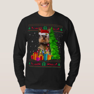 ヨークシャーテリアクリスマスツリーライトサンタハットドッグ恋人Sw Tシャツ