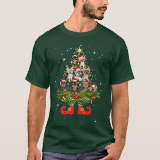 ヨークシャーテリアクリスマスツリーライトドッグサンタ Tシャツ