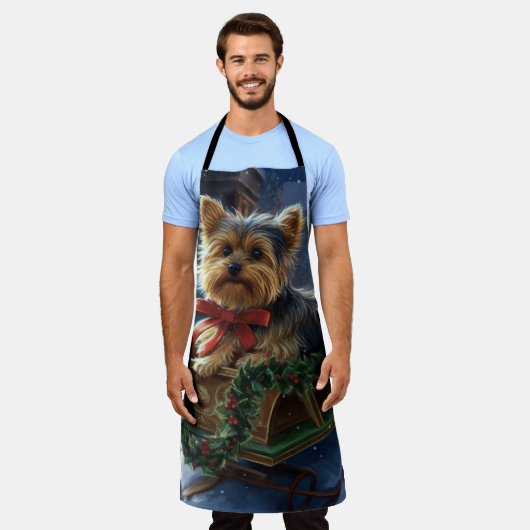 ヨークシャーテリアクリスマスフェスティバルシーズン エプロン (着用した状態)