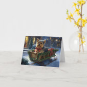 ヨークシャーテリアクリスマスフェスティバルシーズン カード (黄色い花)