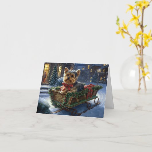 ヨークシャーテリアクリスマスフェスティバルシーズン カード (黄色い花)