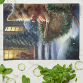 ヨークシャーテリアクリスマスフェスティバルシーズン キッチンタオル (折り畳み)