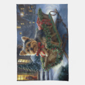 ヨークシャーテリアクリスマスフェスティバルシーズン キッチンタオル (縦)