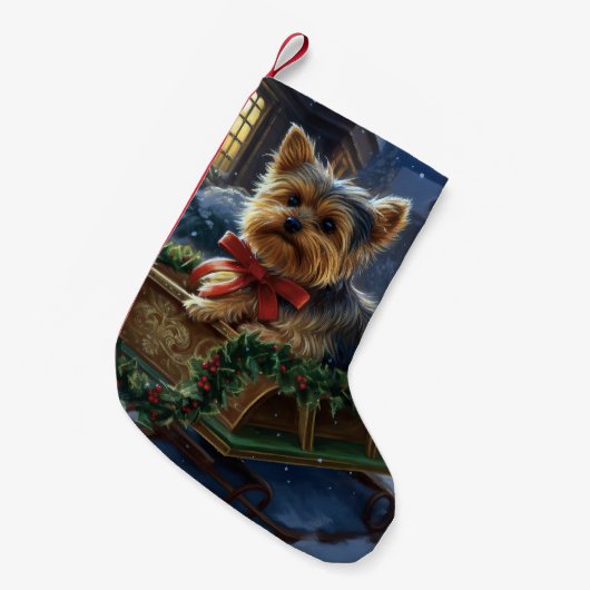 ヨークシャーテリアクリスマスフェスティバルシーズン スモールクリスマスストッキング (正面 (吊り時))
