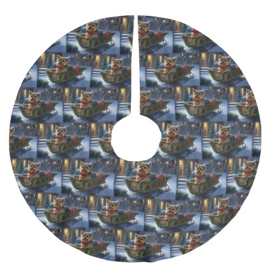 ヨークシャーテリアクリスマスフェスティバルシーズン ブラッシュドポリエステルツリースカート (正面)