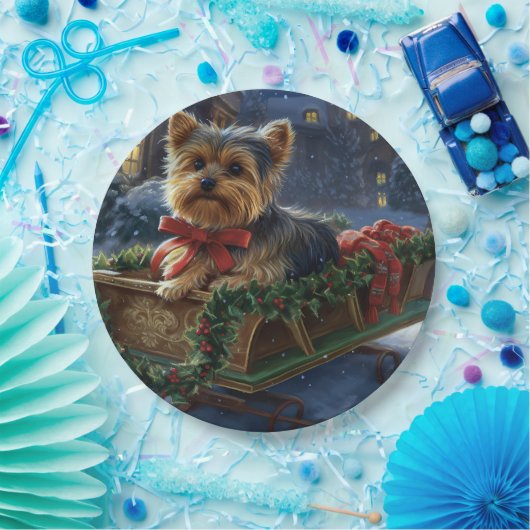 ヨークシャーテリアクリスマスフェスティバルシーズン ペーパープレート (パーティー)