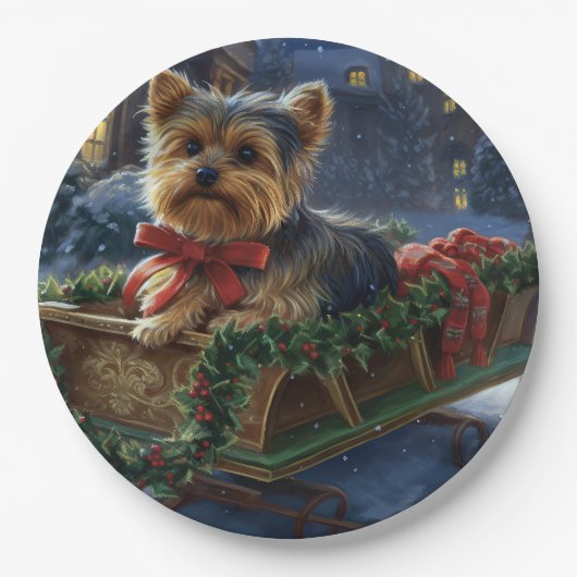 ヨークシャーテリアクリスマスフェスティバルシーズン ペーパープレート (正面)