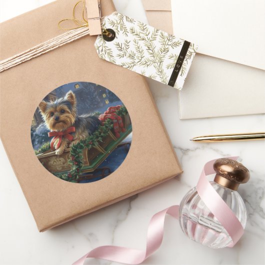 ヨークシャーテリアクリスマスフェスティバルシーズン ラウンドシール (ギフト)