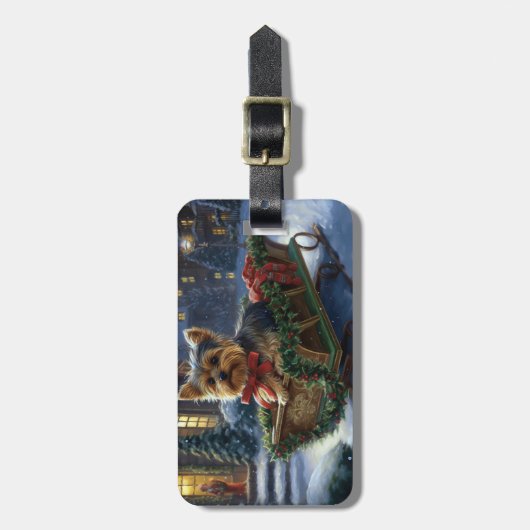 ヨークシャーテリアクリスマスフェスティバルシーズン ラゲッジタグ (正面縦)