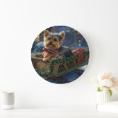 ヨークシャーテリアクリスマスフェスティバルシーズン ラージ壁時計 (ホーム)