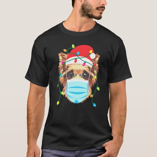 ヨークシャーテリアクリスマスマスクホリデーを着て Tシャツ (正面)
