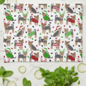 ヨークシャーテリアクリスマスヨークシャーテリアドッグ キッチンタオル (折り畳み)